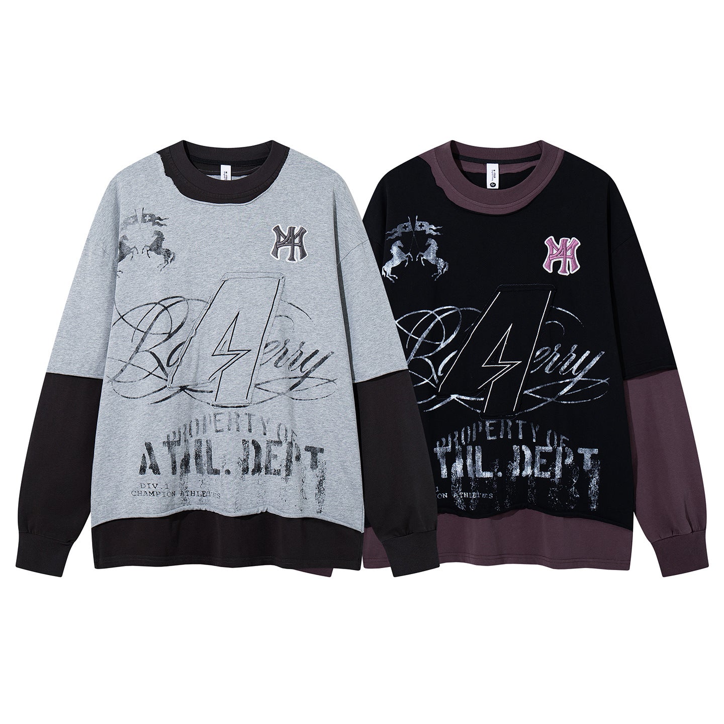 T-shirt oversize color block à motif, manches longues – Haut streetwear à effet deux pièces