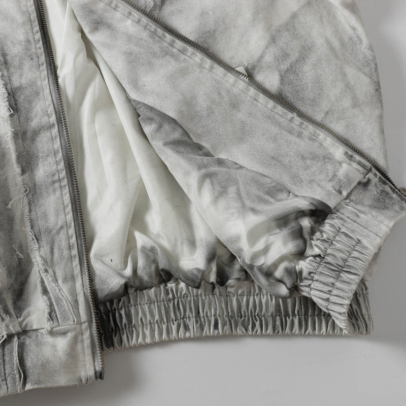 Oversized Hooded Puffer Jacket – Distressed Raw-Edge Washed Streetwear Cotton