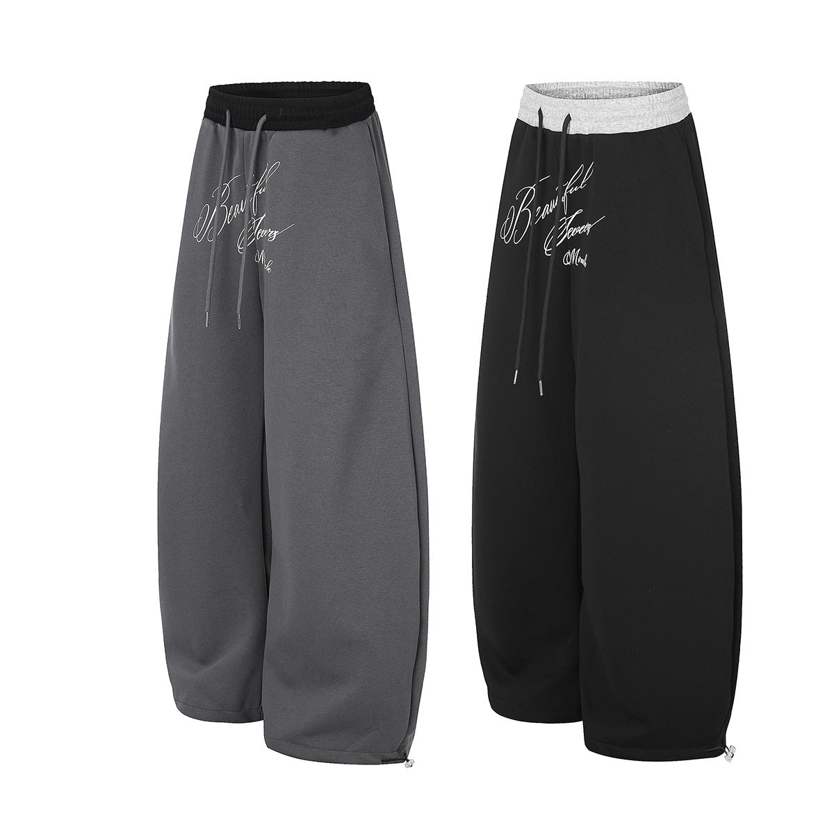 Pantalon de survêtement large à inscription et ceinture contrastante
