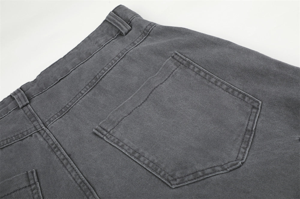 Cargo Pants for Men Wide Leg Multi-Pocket Punk Belt Print Street Style