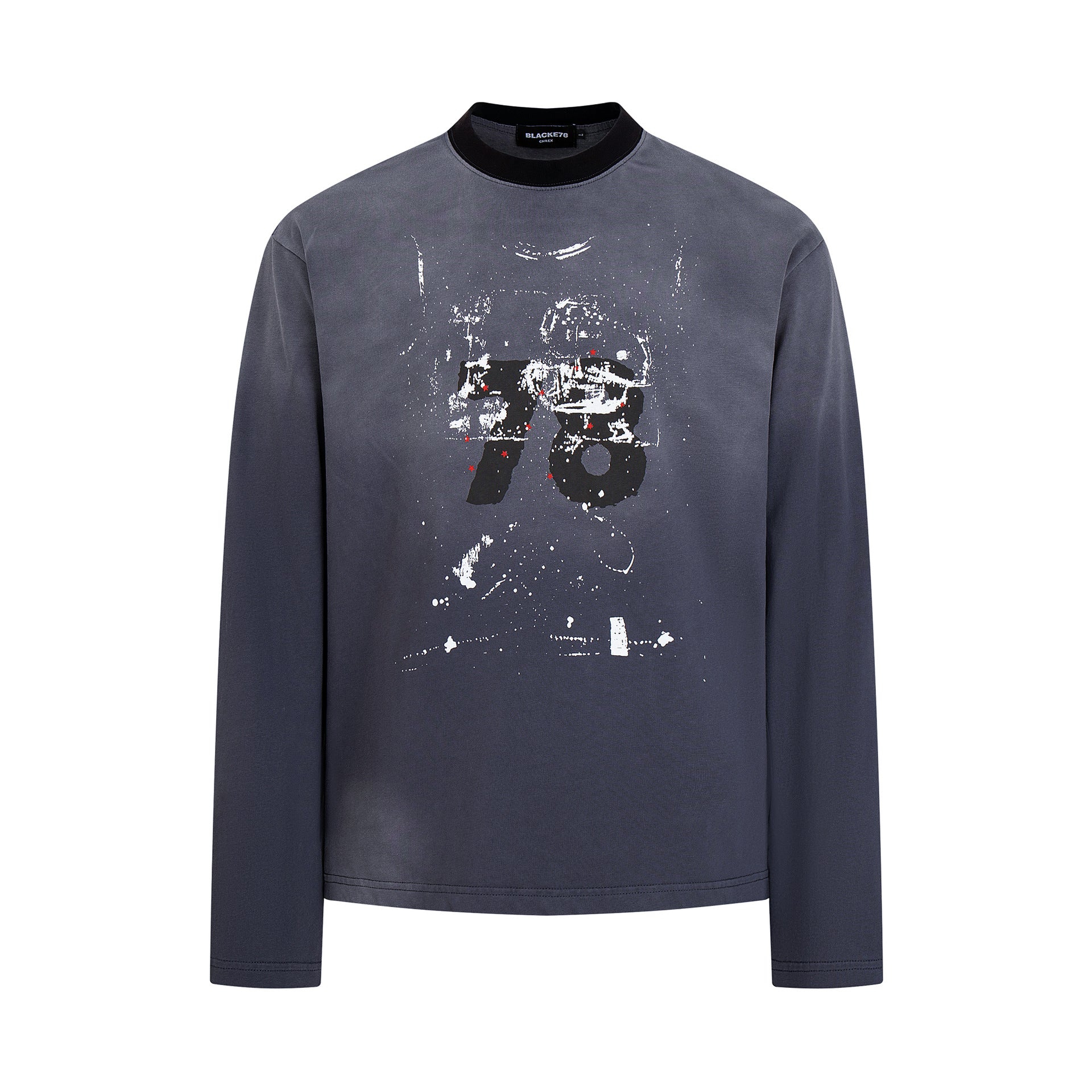 T-shirt gris à manches longues – Imprimé graffiti vintage délavé streetwear à col rond