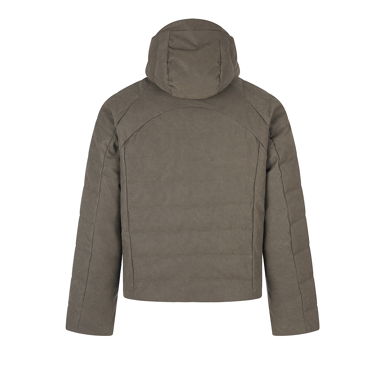 Hooded Quilted Puffer Jacket – Ribbed Panel Down Coat in Olive & Black