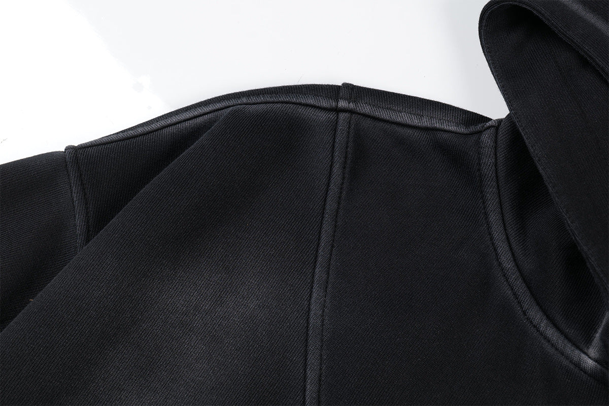 Sudadera de hombre con capucha y cremallera, paneles lavados y corte extragrande