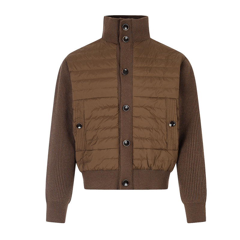Gesteppte Puffer-Hybridjacke – Strickärmel und Stehkragen