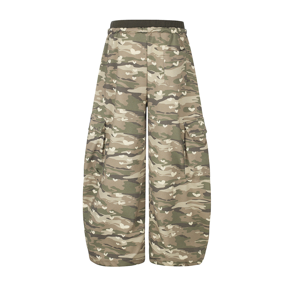 Camo-Wide-Leg-Cargojogginghose mit Herzprint – Relaxed Fit und doppeltem Bund