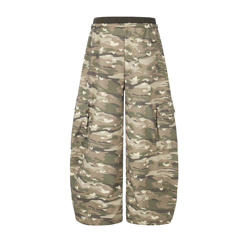 Camo-Wide-Leg-Cargojogginghose mit Herzprint – Relaxed Fit und doppeltem Bund
