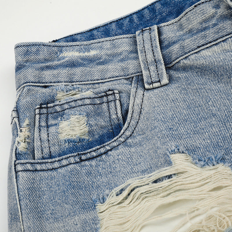 Baggy Jean Shorts Men – Distressed Ripped Denim, Washed Light Blue