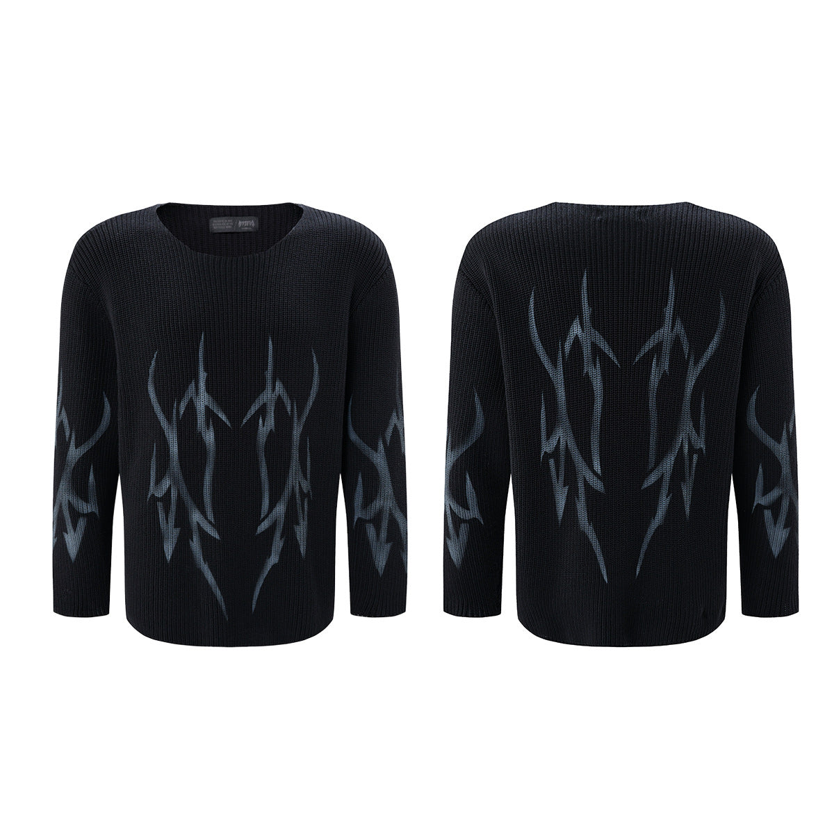 Pull jacquard en maille à col rond Tribal Flame – Streetwear noir
