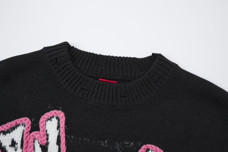 Pull en maille à lettres graffiti Wild Soul – Col rond oversize, style vintage américain