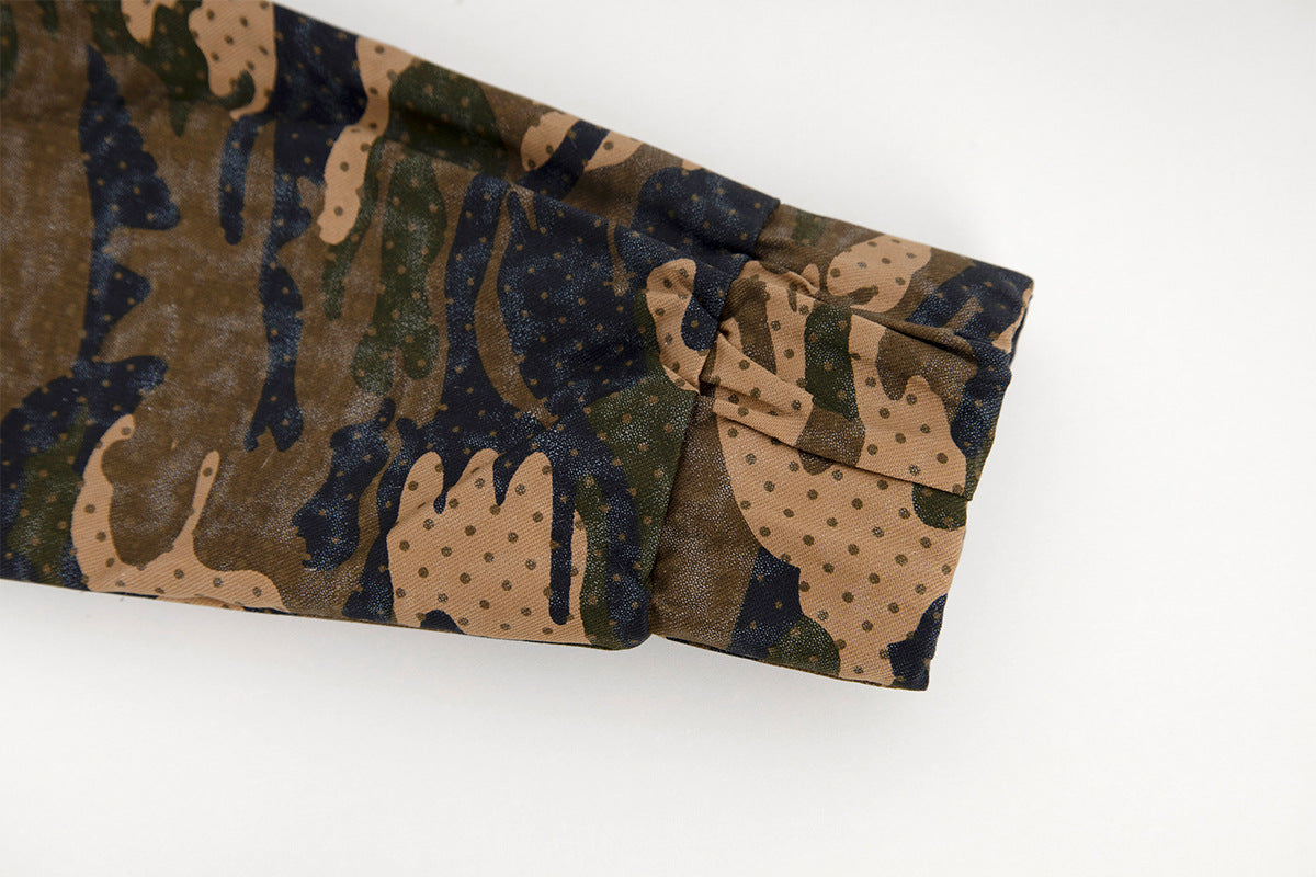 Veste zippée camouflage – Col montant, écusson Union Jack, coupe cropped