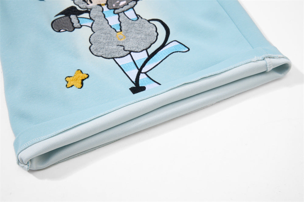 Anime Embroidered Wide-Leg Shorts – Kawaii Devil Angel Graphic Streetwear