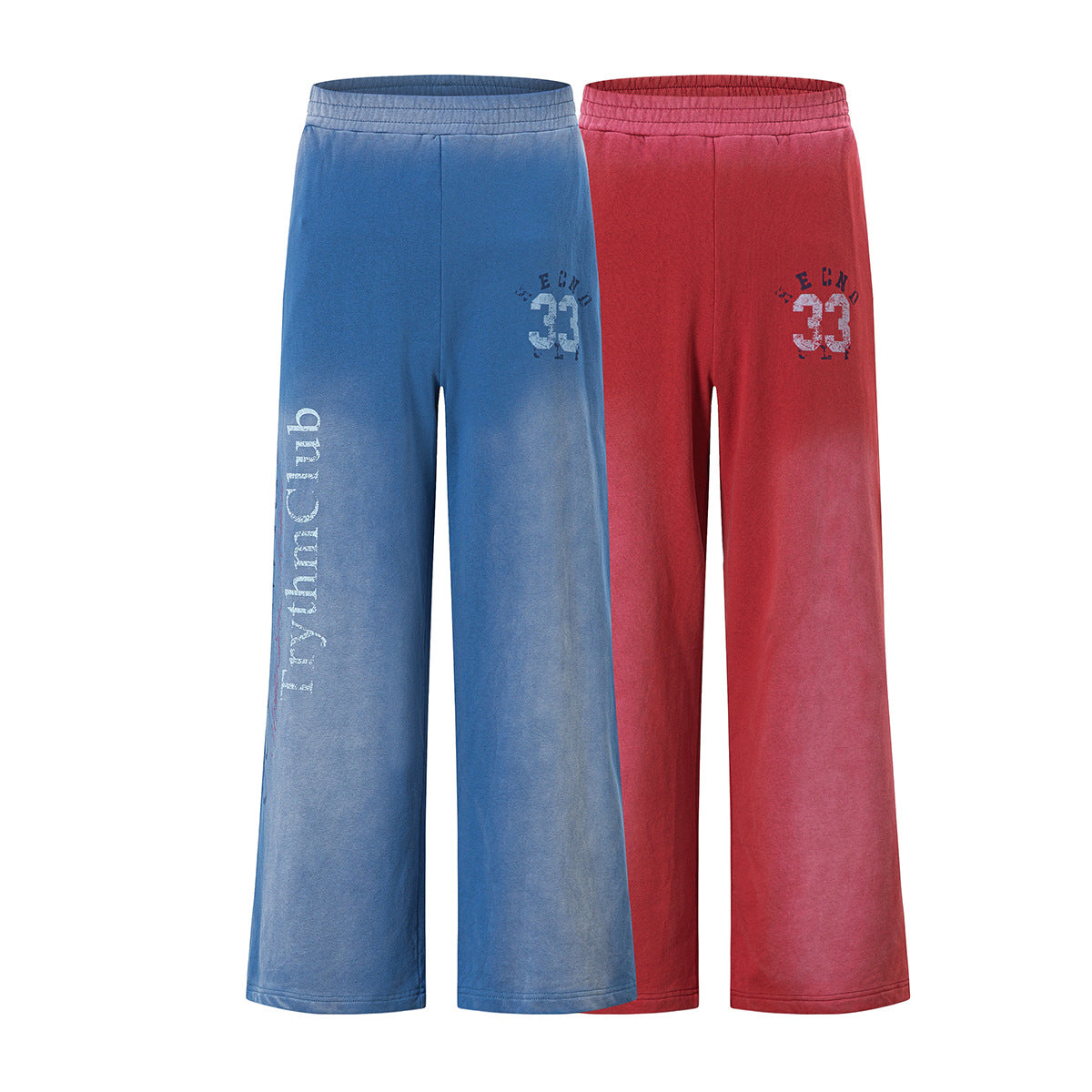 Pantalon de survêtement à jambes larges, imprimé graphique vintage effet acid-wash, coupe décontractée