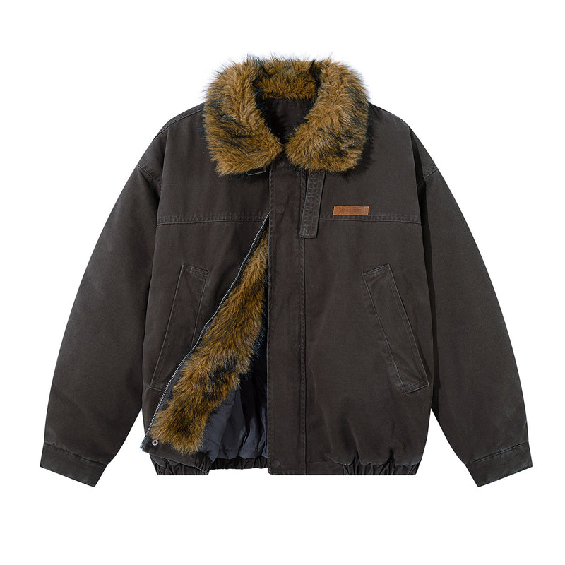 Fur Collar Bomber Jacket – Faux Fur Lined Oversized Winter Coat