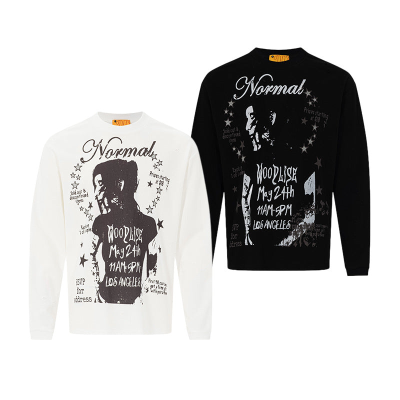 Camiseta de Manga Larga y Cuello Redondo con Gráfico Normal Woodlise