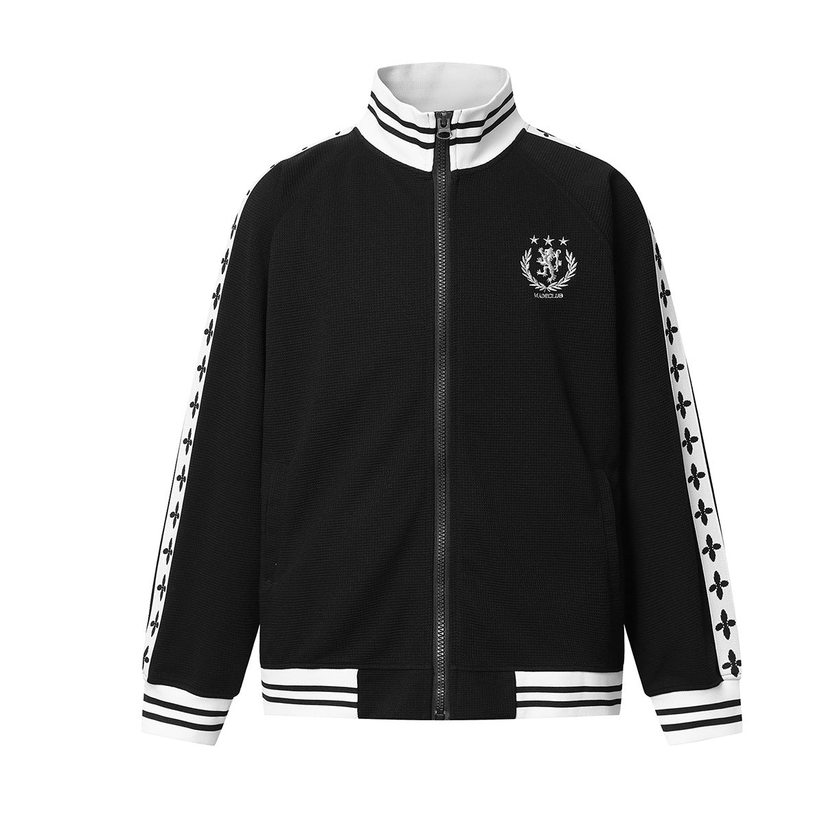 Retro-Trainingsjacken- & Sweathosen-Set – Stehkragen mit Reißverschluss und Fleur-de-Lis-Seitenstreifen