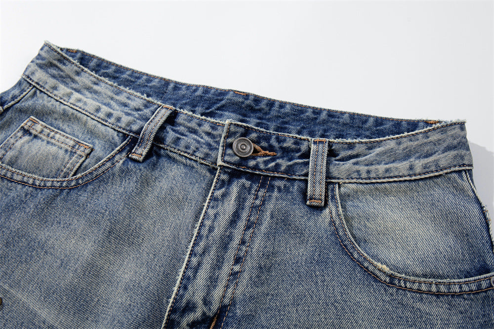 Wide-Leg Distressed Jeans with Studs & Leopard Patches — Men's American Street