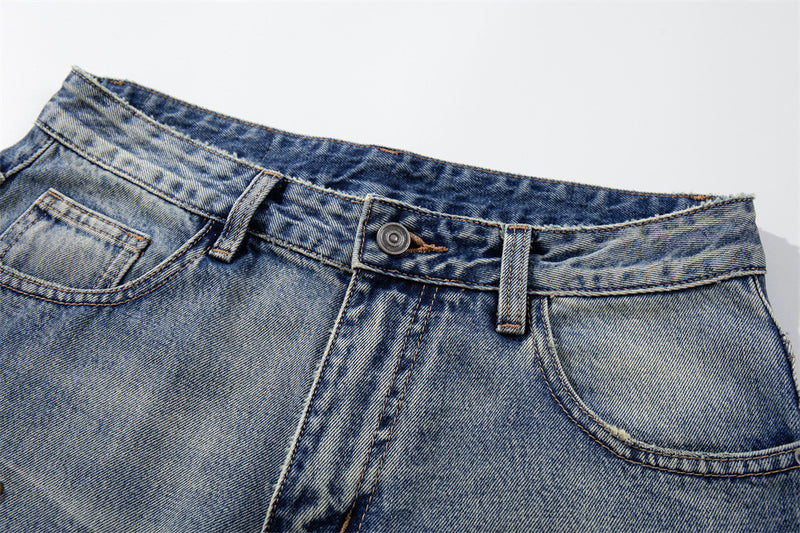 Wide-Leg Distressed Jeans with Studs & Leopard Patches — Men's American Street