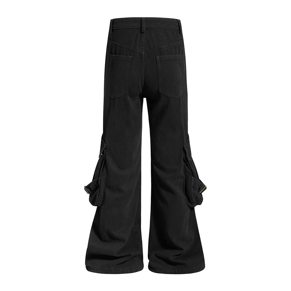 Men's Deconstructed Flare Cargo Pants with Ruched Pockets & Zip Detail