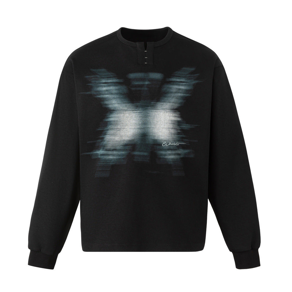 Oversized Butterfly Blur Graphic Long Sleeve Sweatshirt – Relaxed Fit Henley