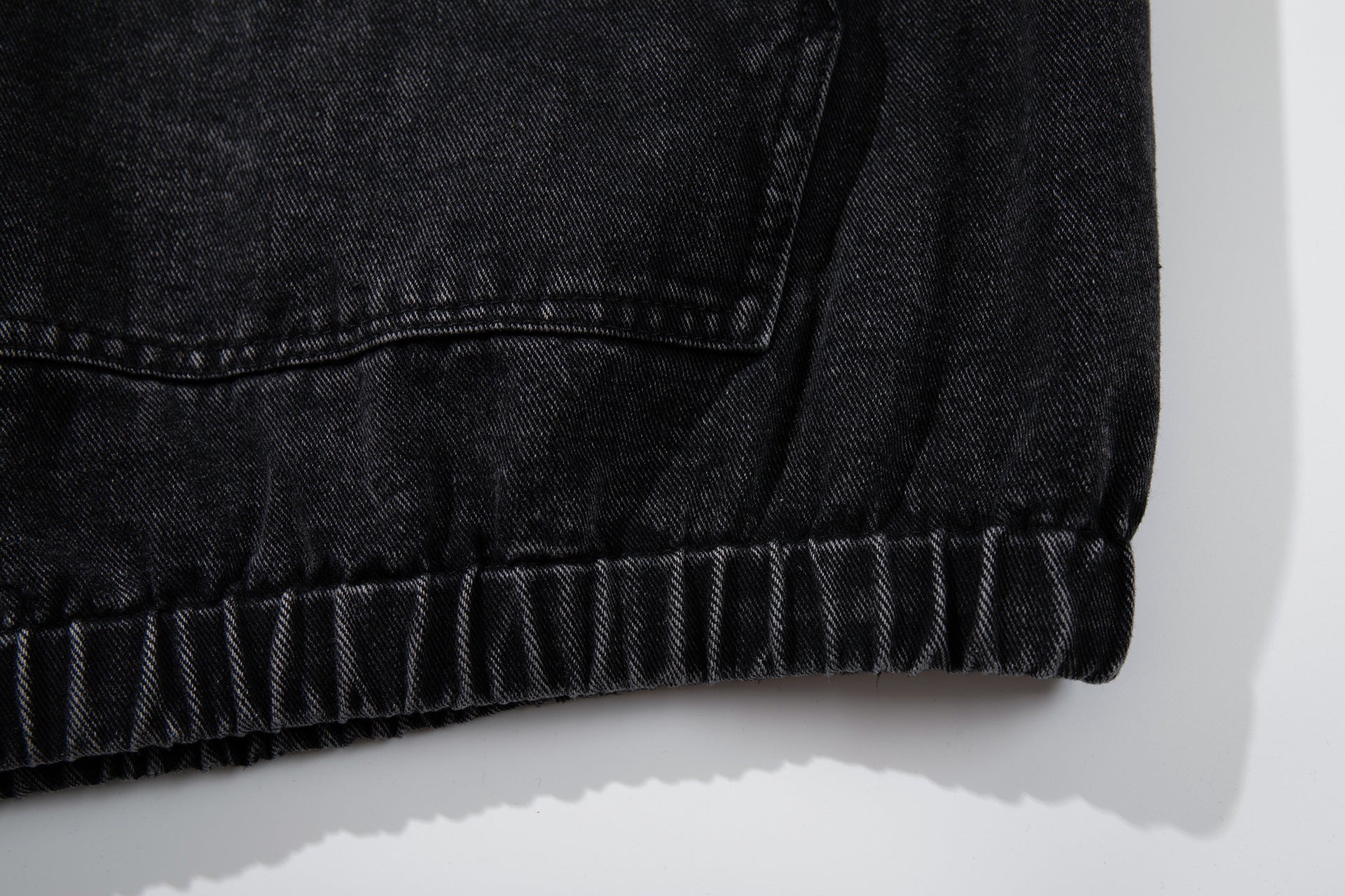 Washed Black Denim Hoodie Pullover with Metal Clasp Buckles