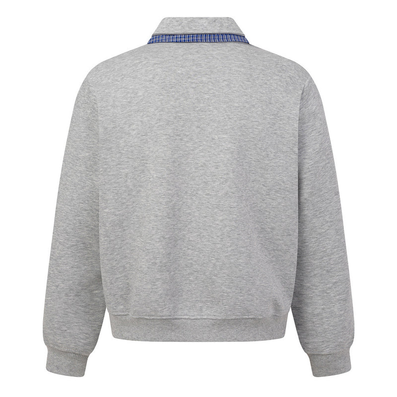 Sweat-shirt homme à col polo et bordure à carreaux | Coupe décontractée, manches longues