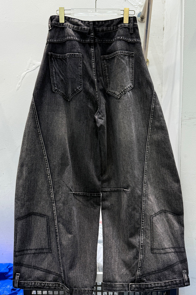 Jean baggy noir déchiré – Pantalon en denim délavé à jambe large