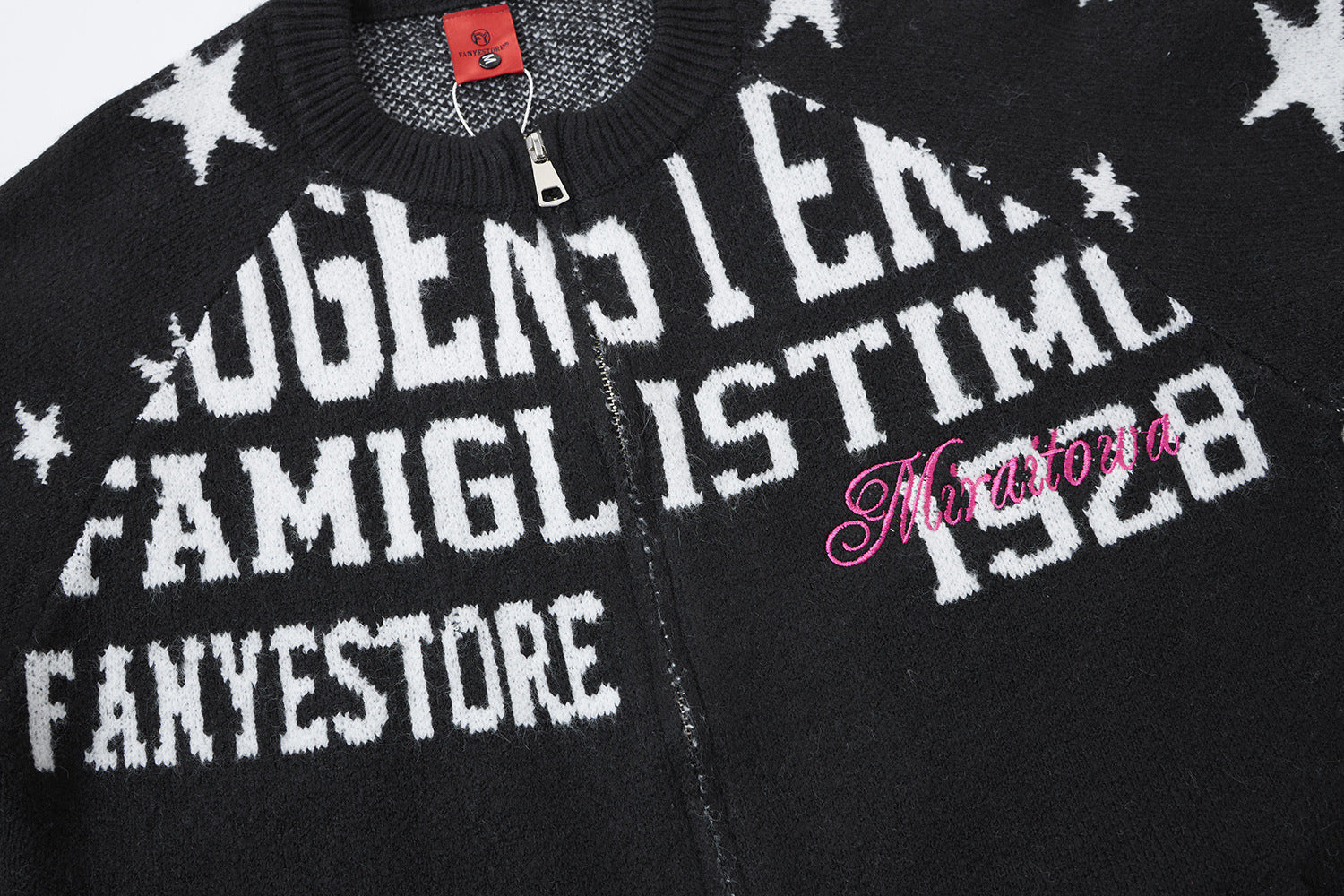 Gilet-pull zippé en maille jacquard avec imprimé lettres