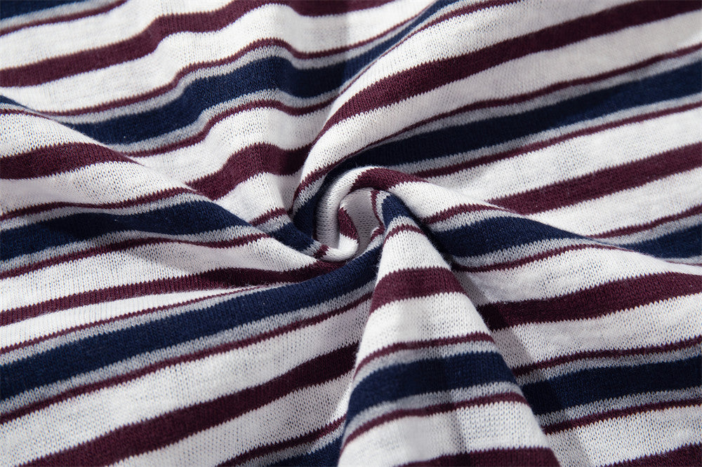 Striped T-Shirt Men's Long Sleeve Crew Neck Relaxed Fit