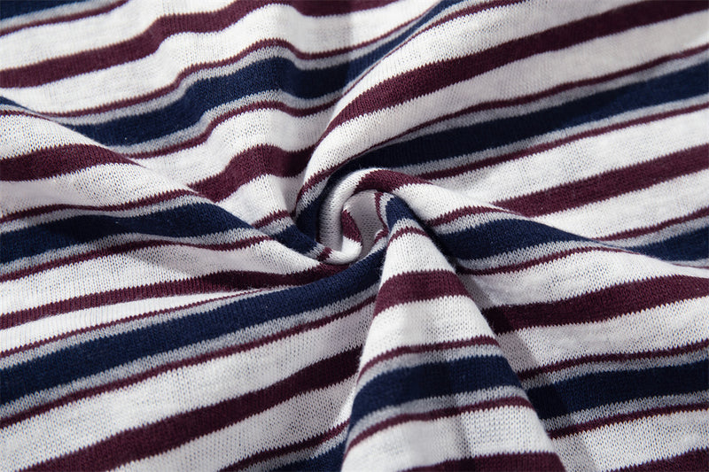 Striped T-Shirt Men's Long Sleeve Crew Neck Relaxed Fit
