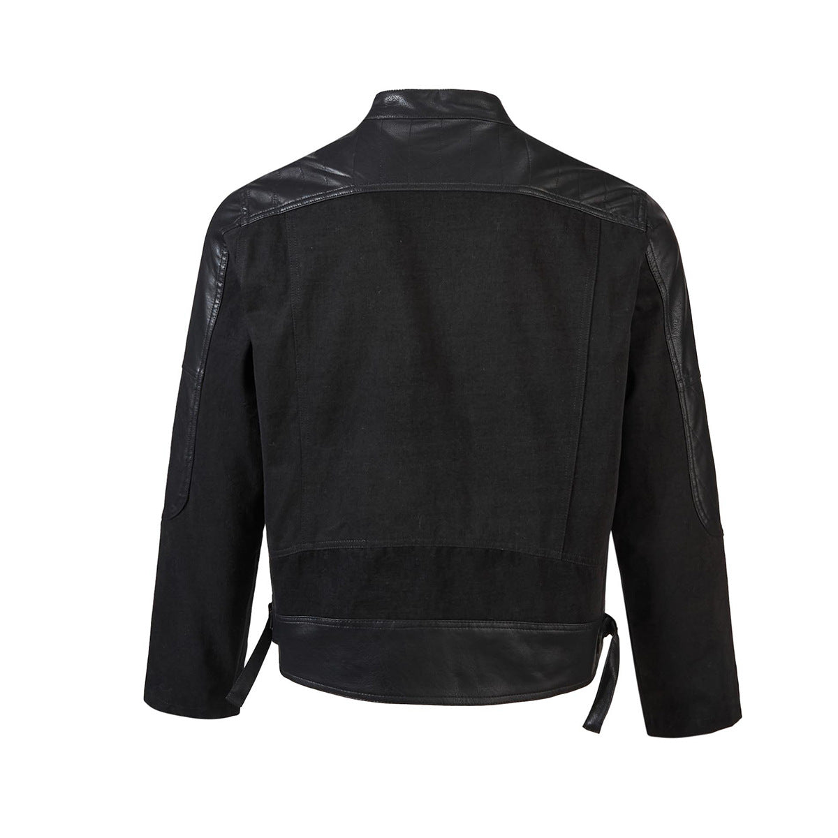 Boxy Moto Jacket – Black Denim & PU Leather Panel Biker Jacket