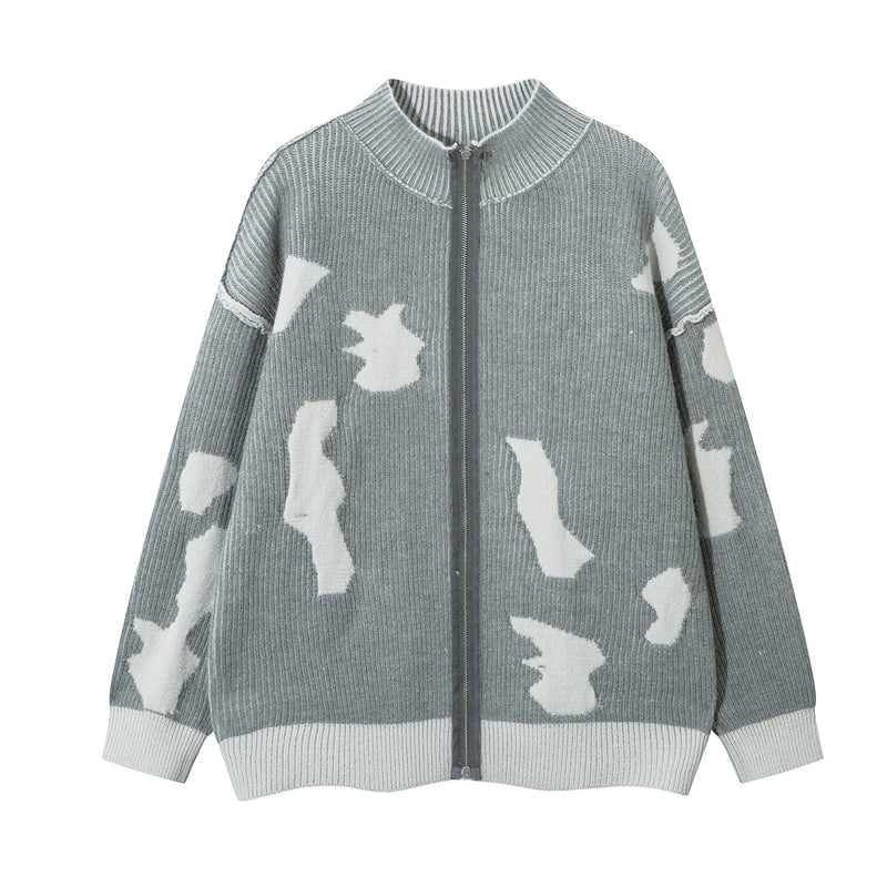 Distressed Knit Zip-Up Cardigan Jacket – Reversible Ribbed Sweater Coat