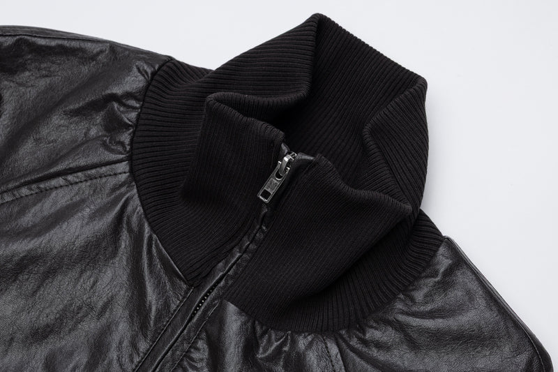 Blouson bomber en similicuir PU brodé – Style vintage racing et flight américain
