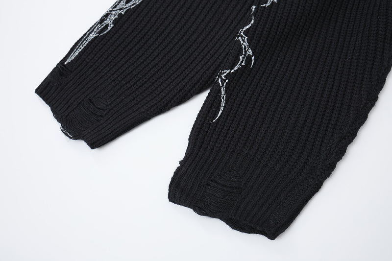 Pull zippé en maille à motif gothique – Col montant punk sombre Abyss Whisper