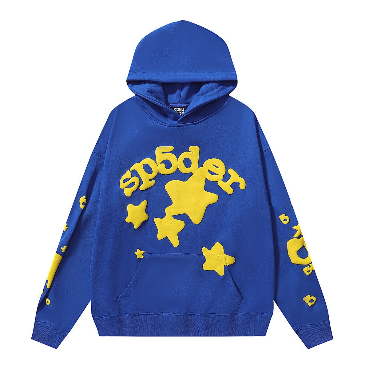 Sp5der 440GSM Heavyweight Hoodie – Royal Blue with Yellow Star 3D Puff Print