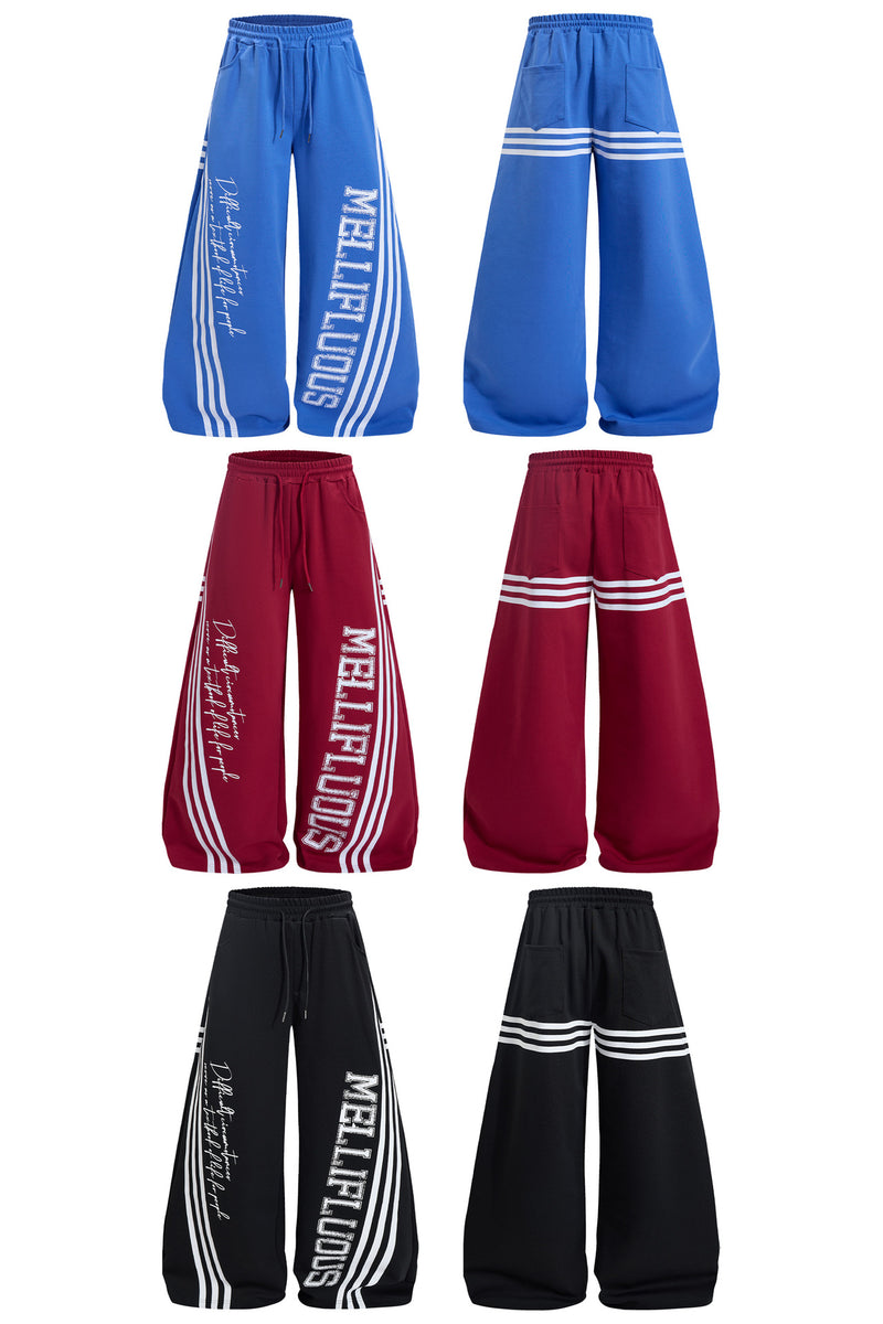 Wide Leg Sweatpants with Stripe & Mellifluous Graphic Print