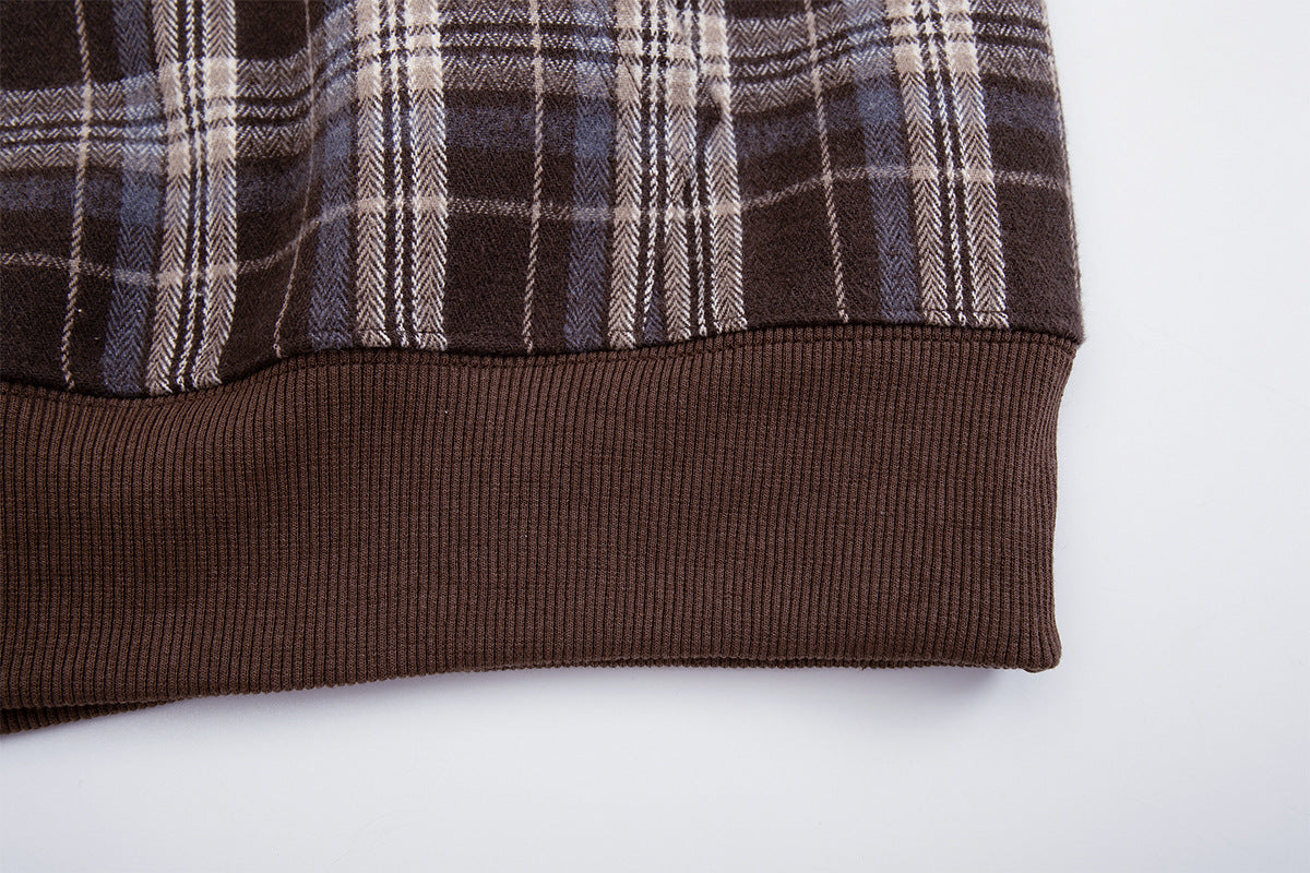 Oversized-Pullover-Hoodie mit braunem Karomuster – Retro-Flanell-Check-Streetwear