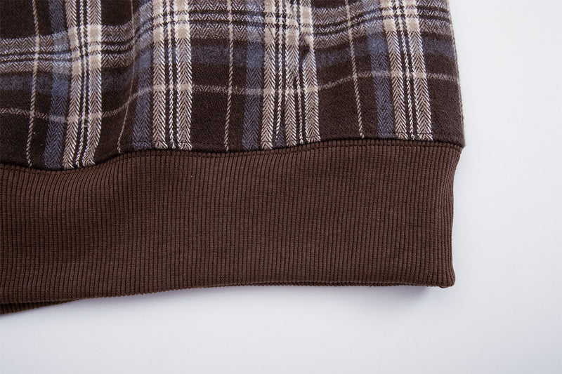 Oversized-Pullover-Hoodie mit braunem Karomuster – Retro-Flanell-Check-Streetwear