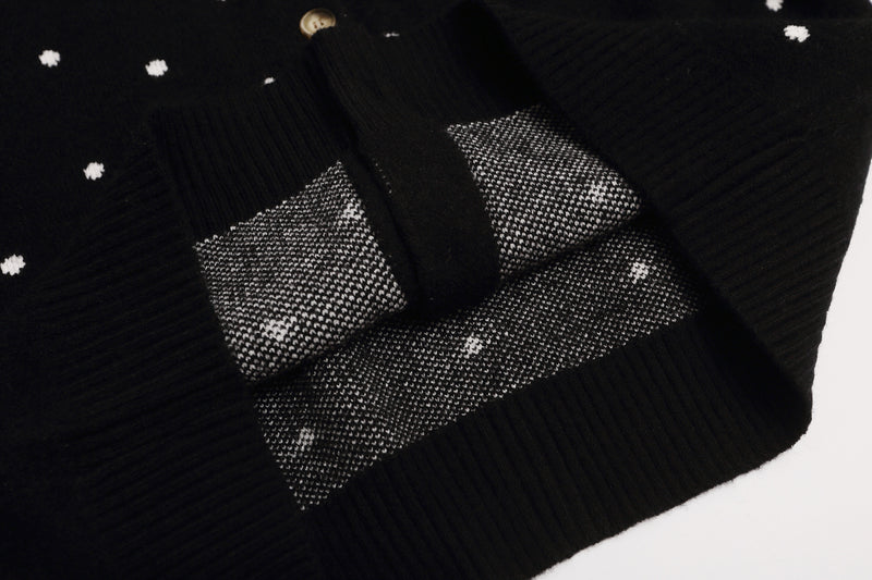 Polka Dot Knit Cardigan Sweater – Cropped Button-Up Vintage Style