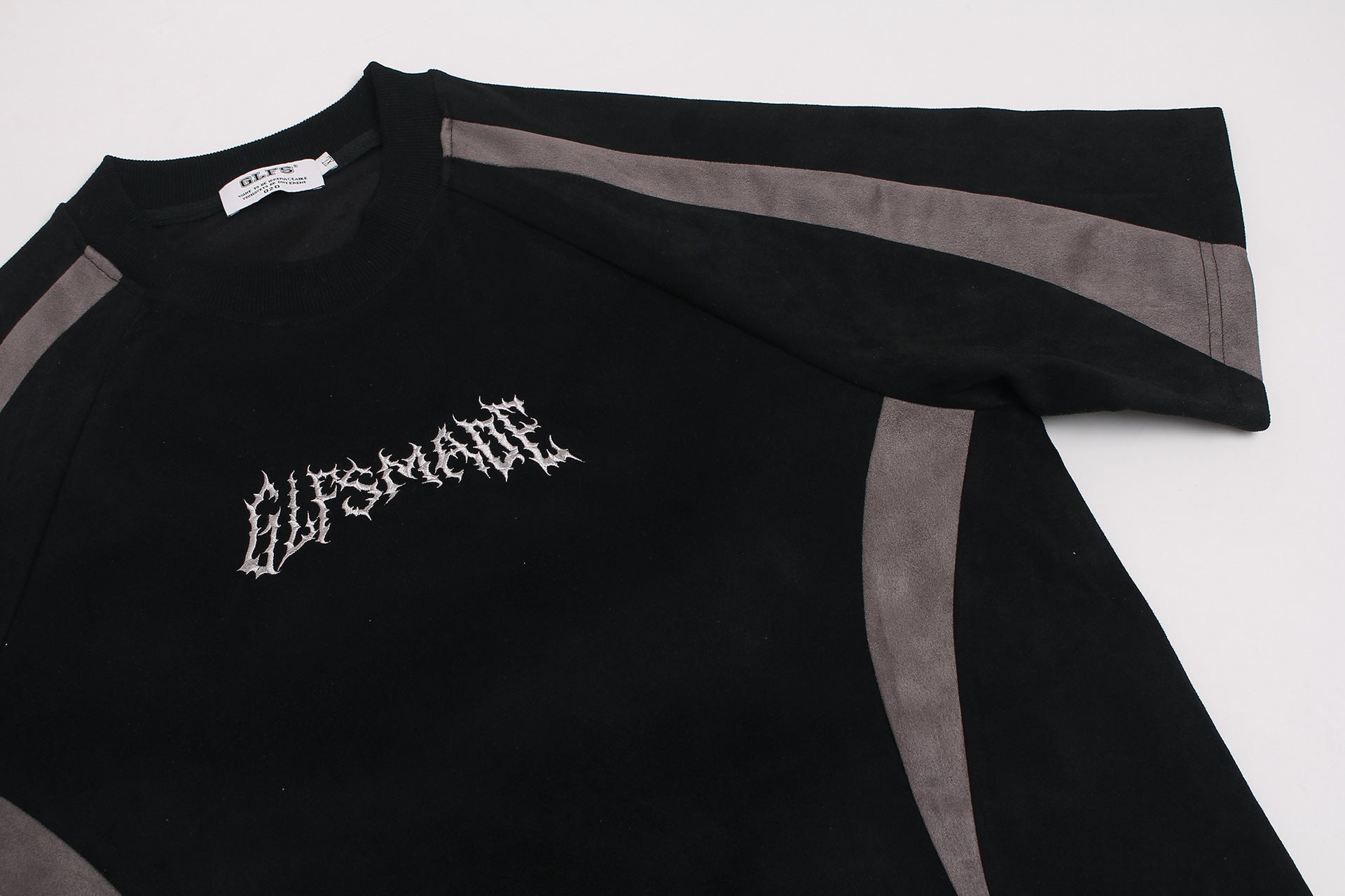 GLFSMADE Colorblock Suede Panel Short Sleeve T-Shirt