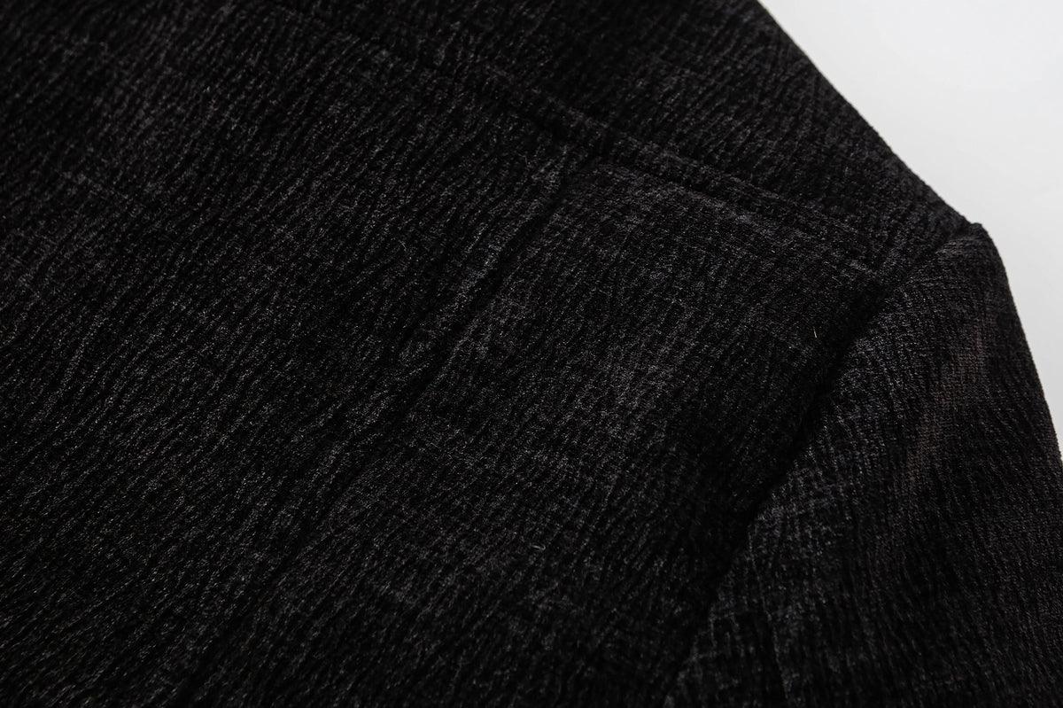 Faux Fur Lined Chenille Moto Jacket – Black Winter Biker Coat with Fur Collar &