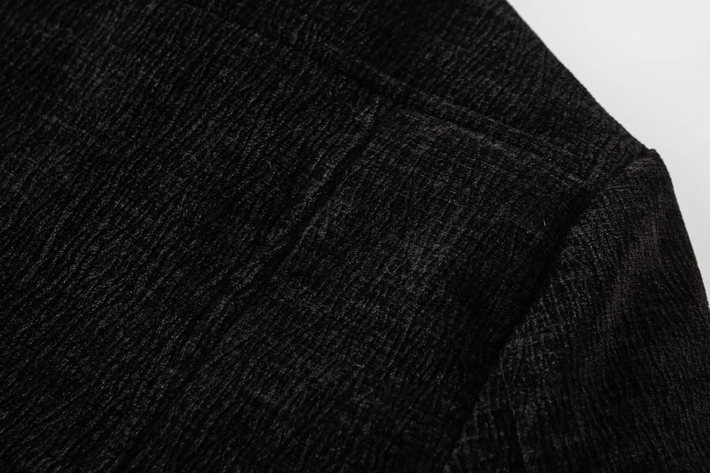 Faux Fur Lined Chenille Moto Jacket – Black Winter Biker Coat with Fur Collar &