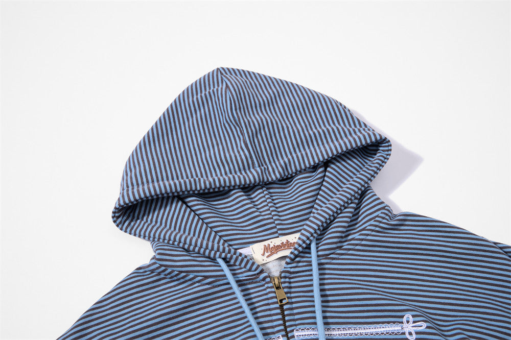 Sudadera de rayas con cremallera - Sudadera bomber corta oversize bordada para hombre