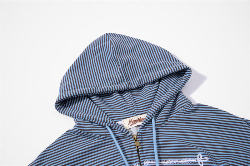 Sudadera de rayas con cremallera - Sudadera bomber corta oversize bordada para hombre