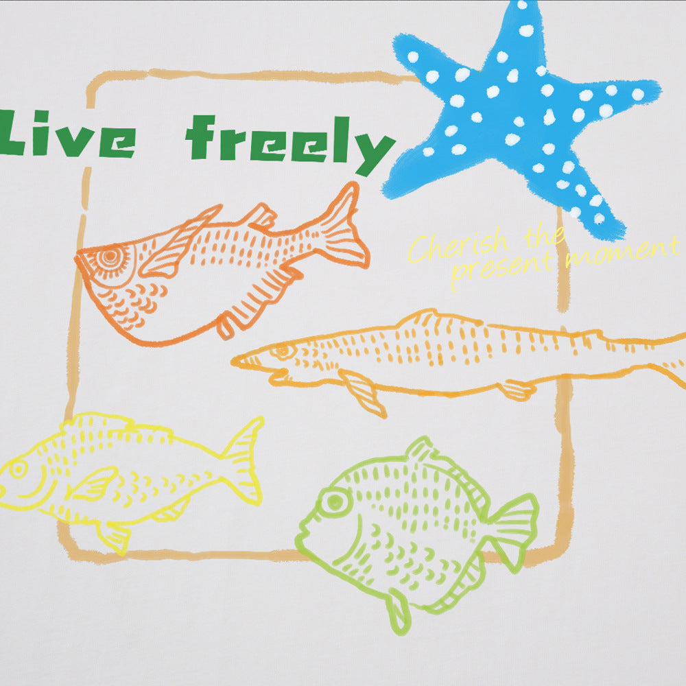 Ocean Fish Graphic Tee – Men's Oversized Crew Neck Short Sleeve T-Shirt