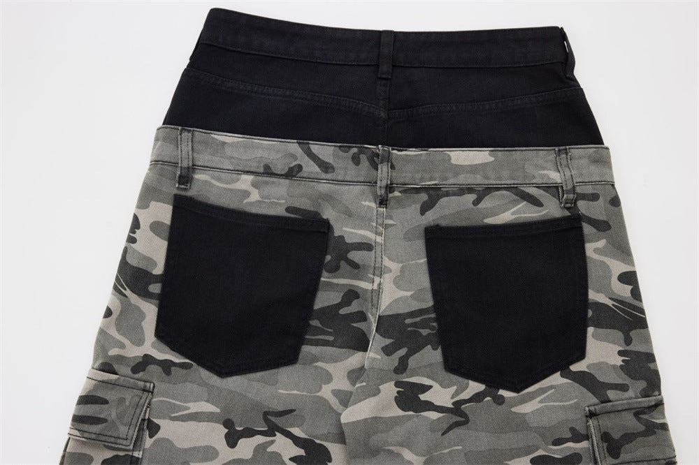 Men's Camo Cargo Pants – Faux Two-Piece Baggy Wide-Leg Denim