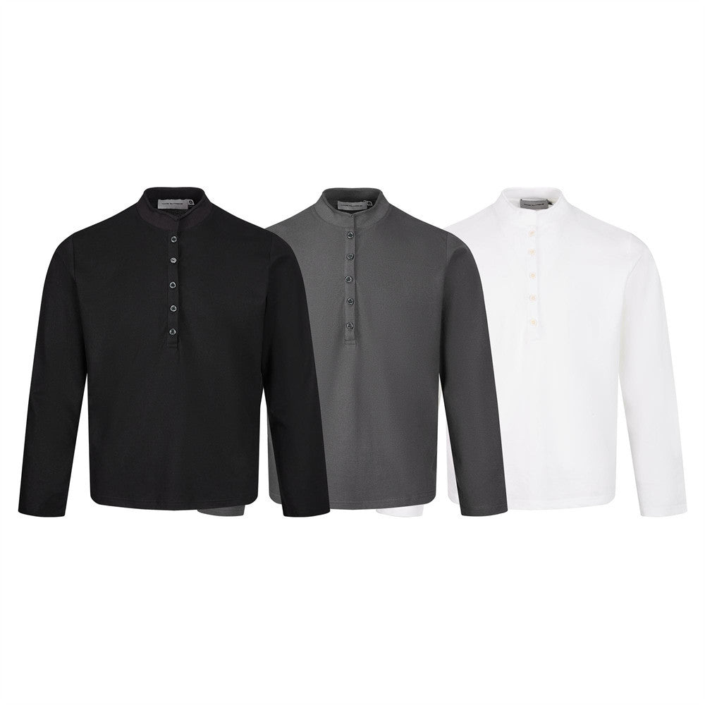Men's Long Sleeve Shirt – Mandarin Collar Half-Button Henley