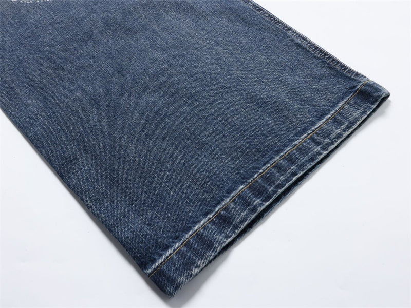 Men's Super Baggy Jeans – Rhinestone Wing Graphic Wide-Leg Denim, Washed Blue