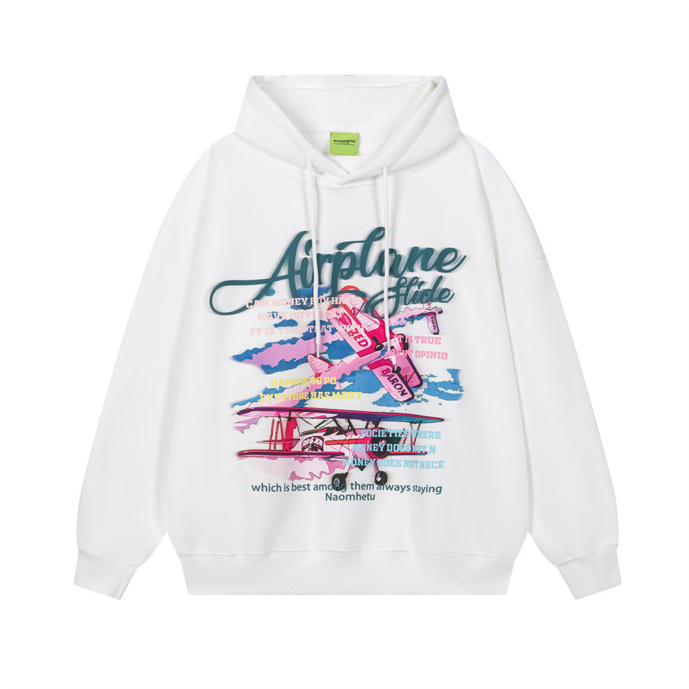 Sudadera oversize con capucha y gráfico de avión – Sudadera urbana para hombre
