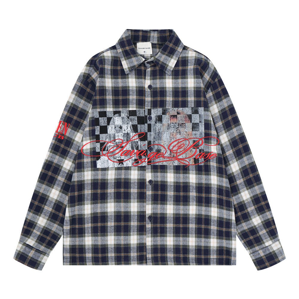Plaid Flannel Shirt Men's Streetwear Checkerboard Graphic Print Oversized