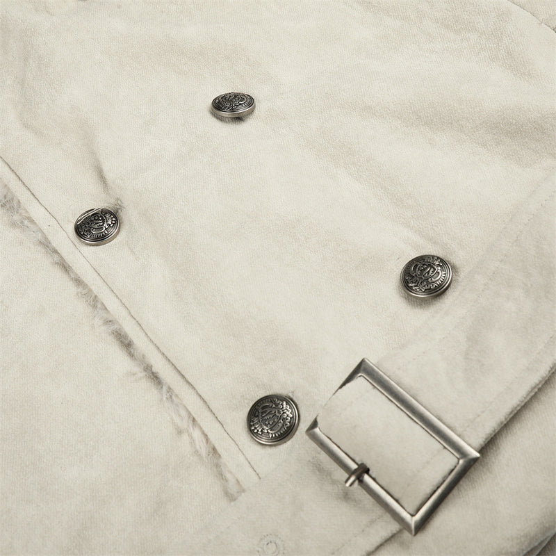 Men's Double-Breasted Sherpa-Collar Belted Jacket with Epaulettes